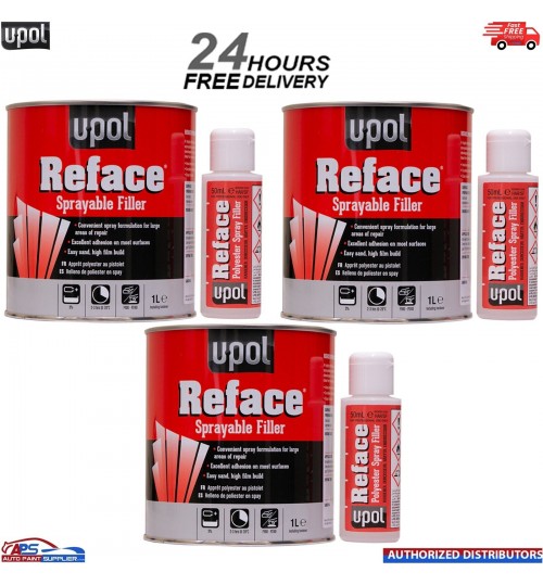 3x U-pol Reface Polyester Spray Filler 1 Litre with Hardener